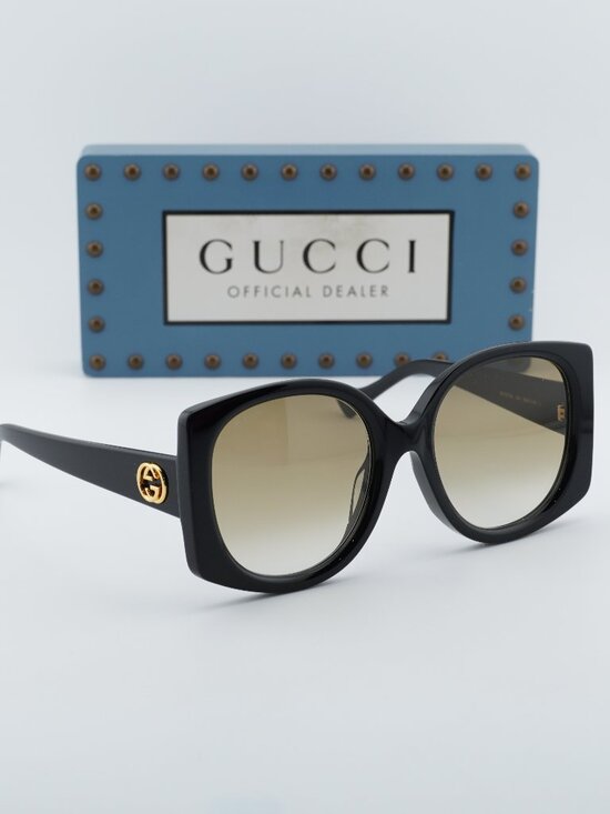 Gucci GG1257SA 004 Butterfly Sunglasses - Black/Gradient Brown